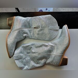 Silver Glitter Western-Style Boots - Size 13 Wide Calf - $20
